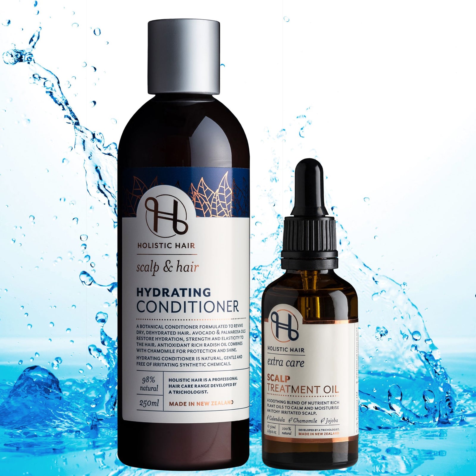 Hydrating & Repairing Hair Ritual Treatment Set by Holistic Hair – a two-step treatment with conditioner and oil for dry, damaged, or frizzy hair and a healthy scalp.