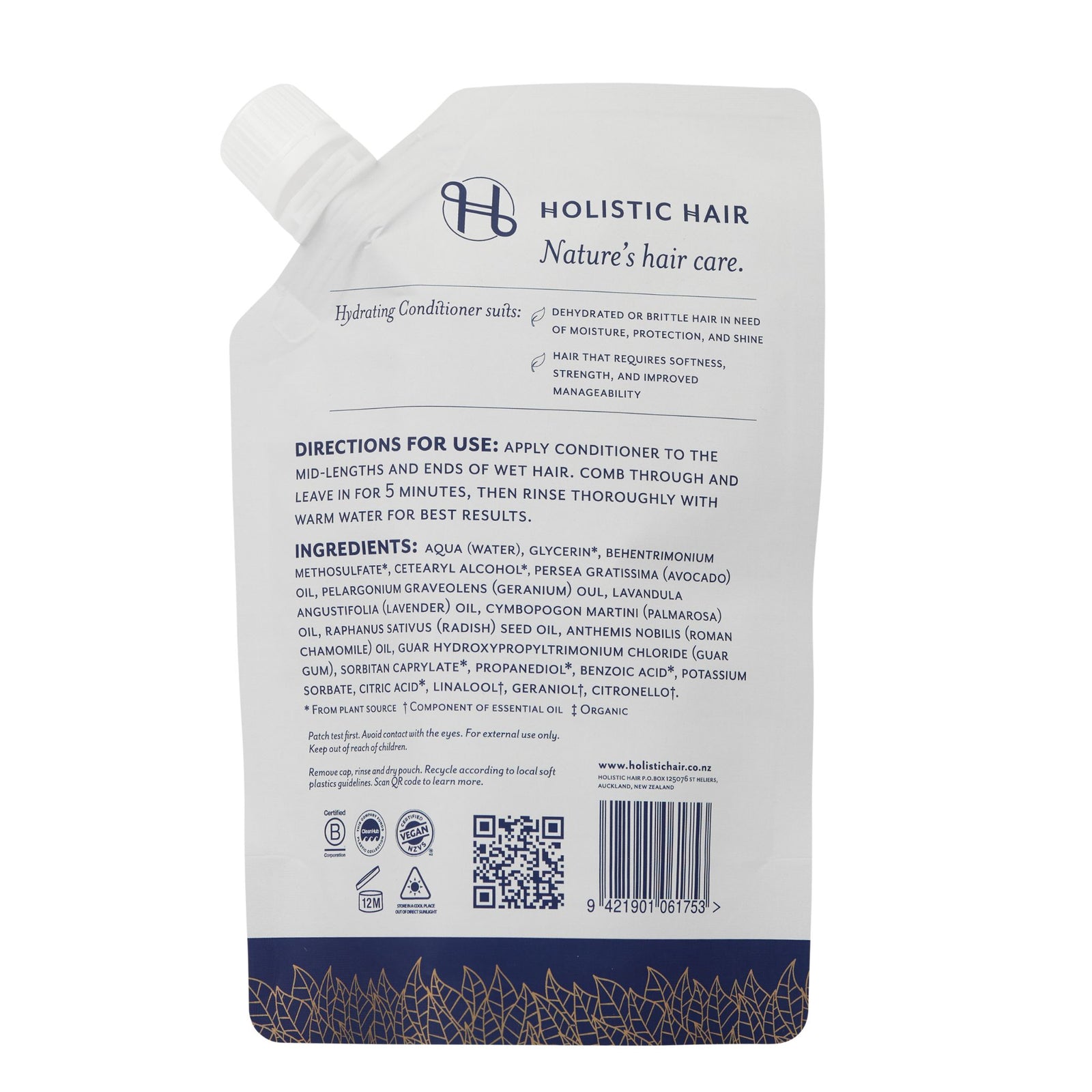Hydrating Conditioner Refill Pouch 500ml , Conditioner , Holistic Hair® , HydratingConditionerBack