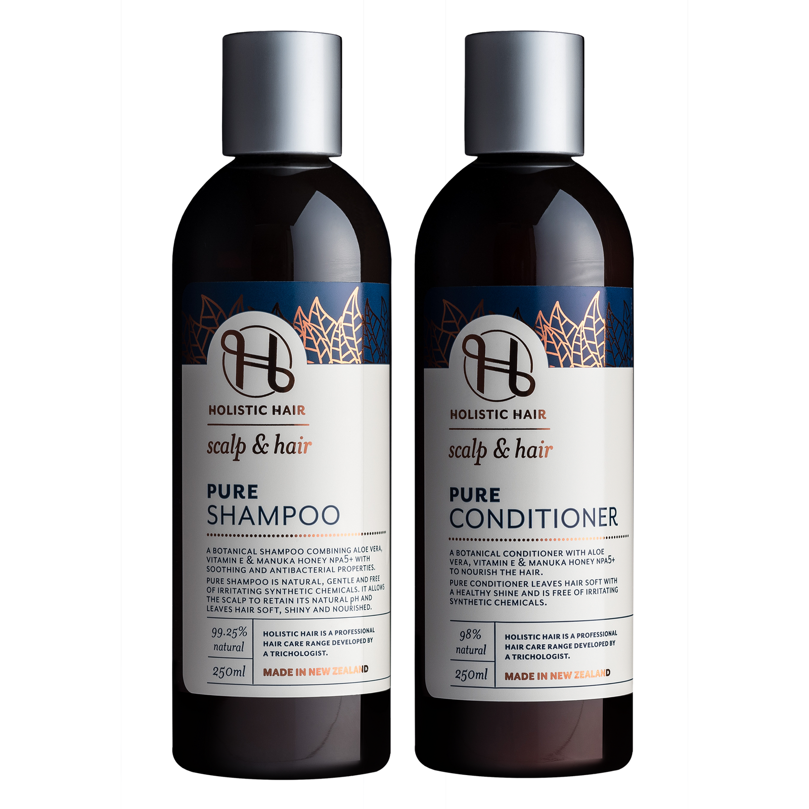 Natural haircare duo with aloe vera, vitamin E, and manuka honey, ideal for sensitive scalps and gentle cleansing.