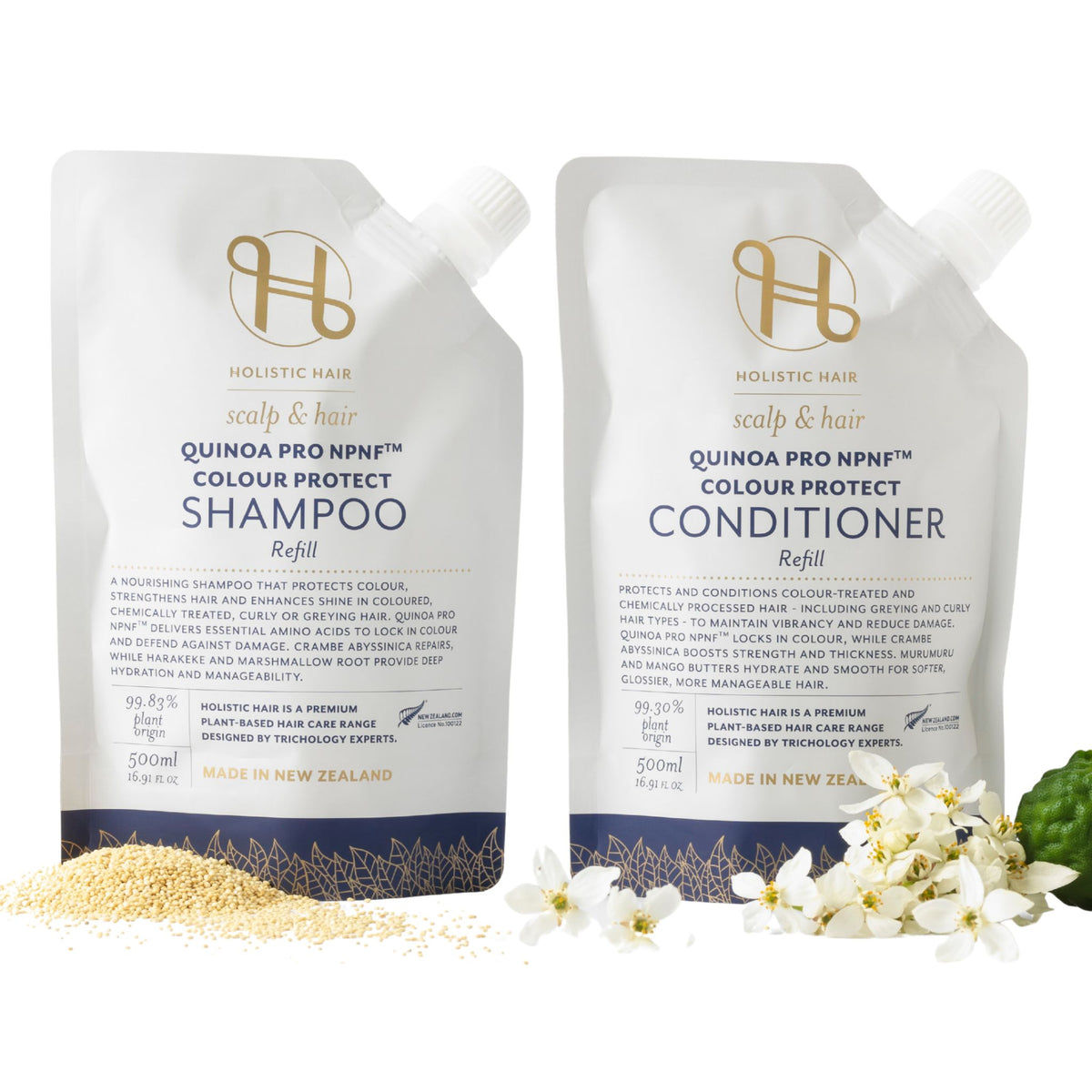 Quinoa Pro NPNF™ Colour Protect Shampoo and Conditioner Refill Pouch Set 500ML , Shampoo & Conditioner Set , Holistic Hair® , QuinoaProNPNF_ColourProtectShampooandConditionerRefillPouchSet500ML_1