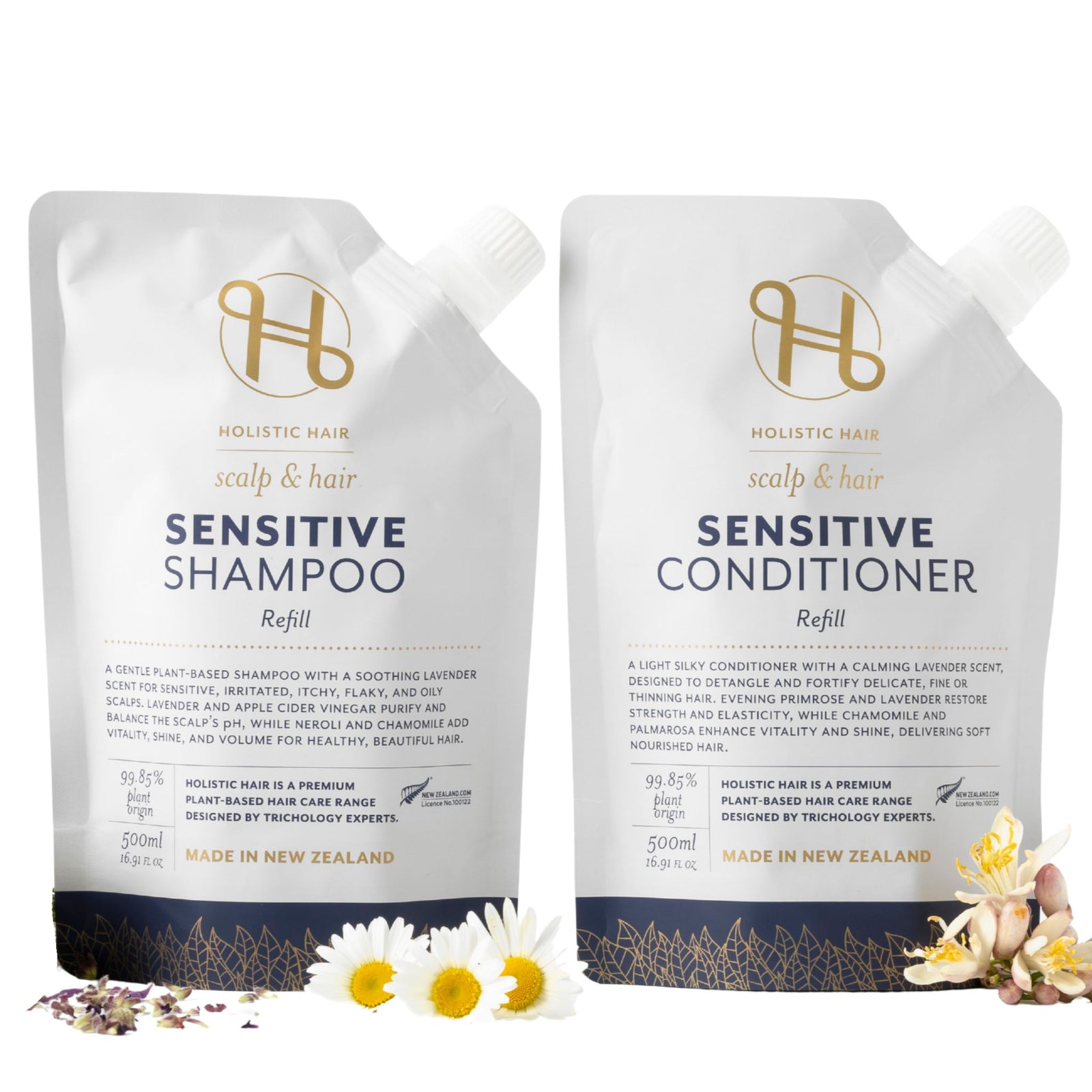 Sensitive Shampoo and Conditioner Refill Pouch Set 500ML , , Holistic Hair® , SSCRefillPouchSet