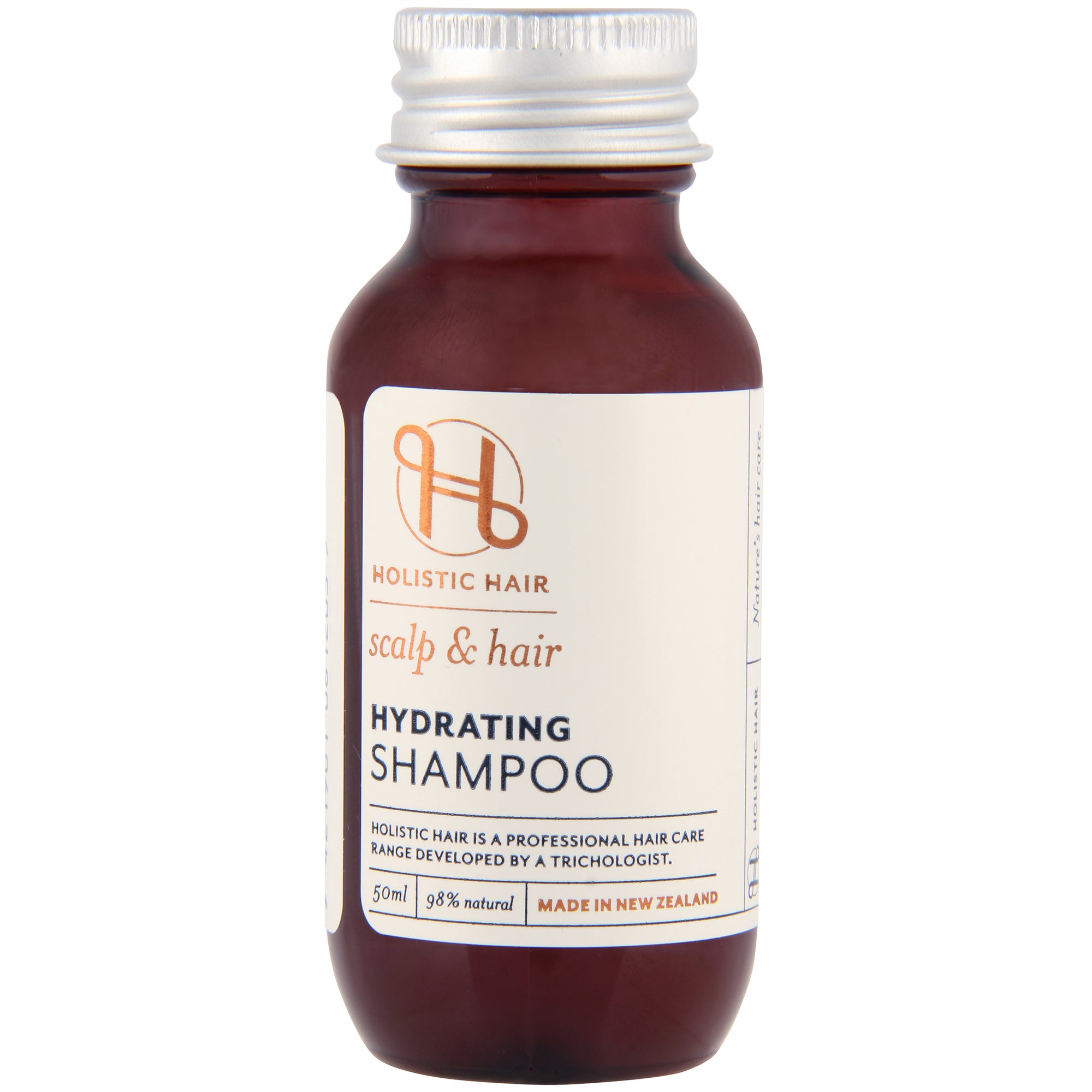 Hydrating Shampoo bottle with natural ingredients to nourish dry scalp and hair.