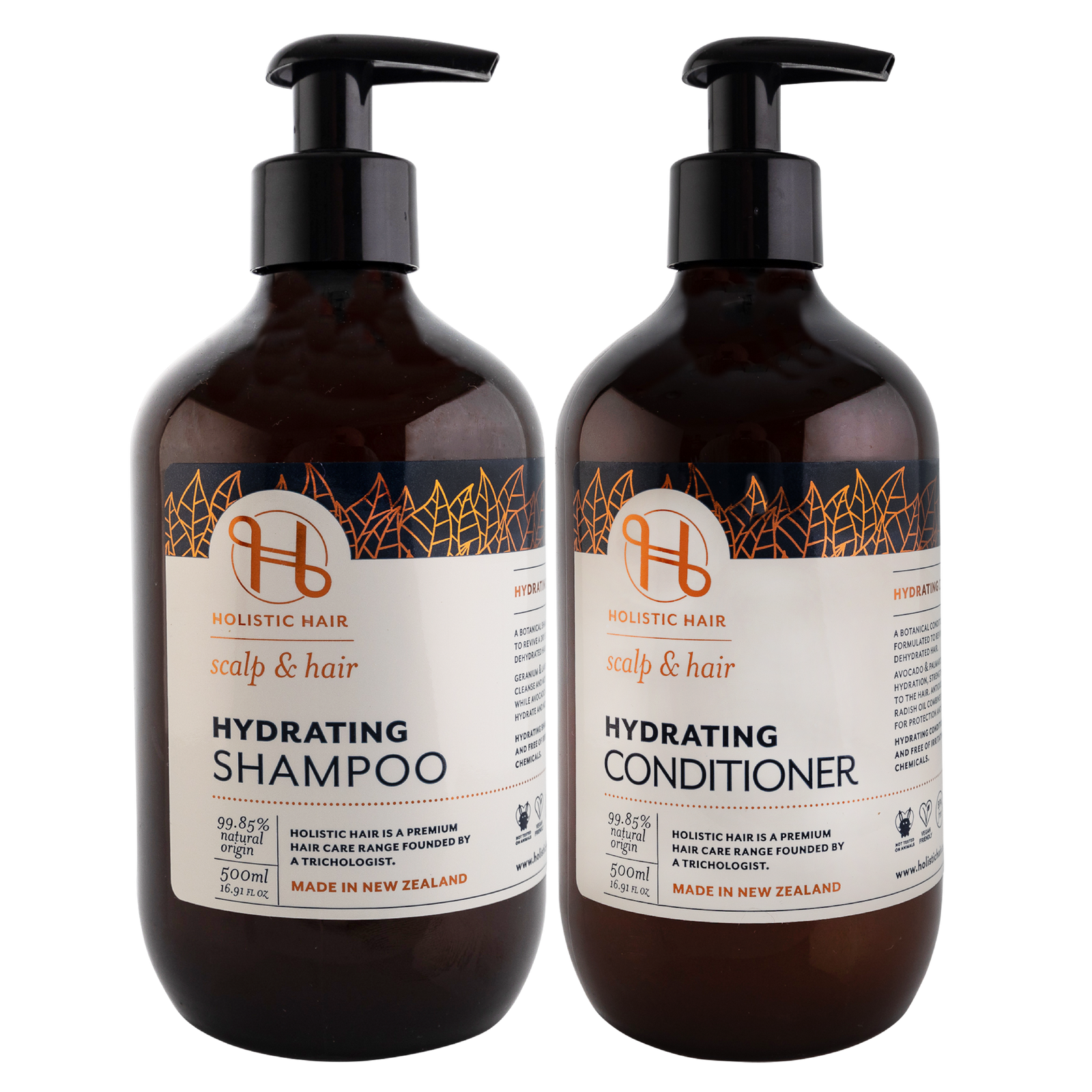 Moisture-restoring shampoo and conditioner set, ideal for dry hair, in Geranium-scented natural formulas.