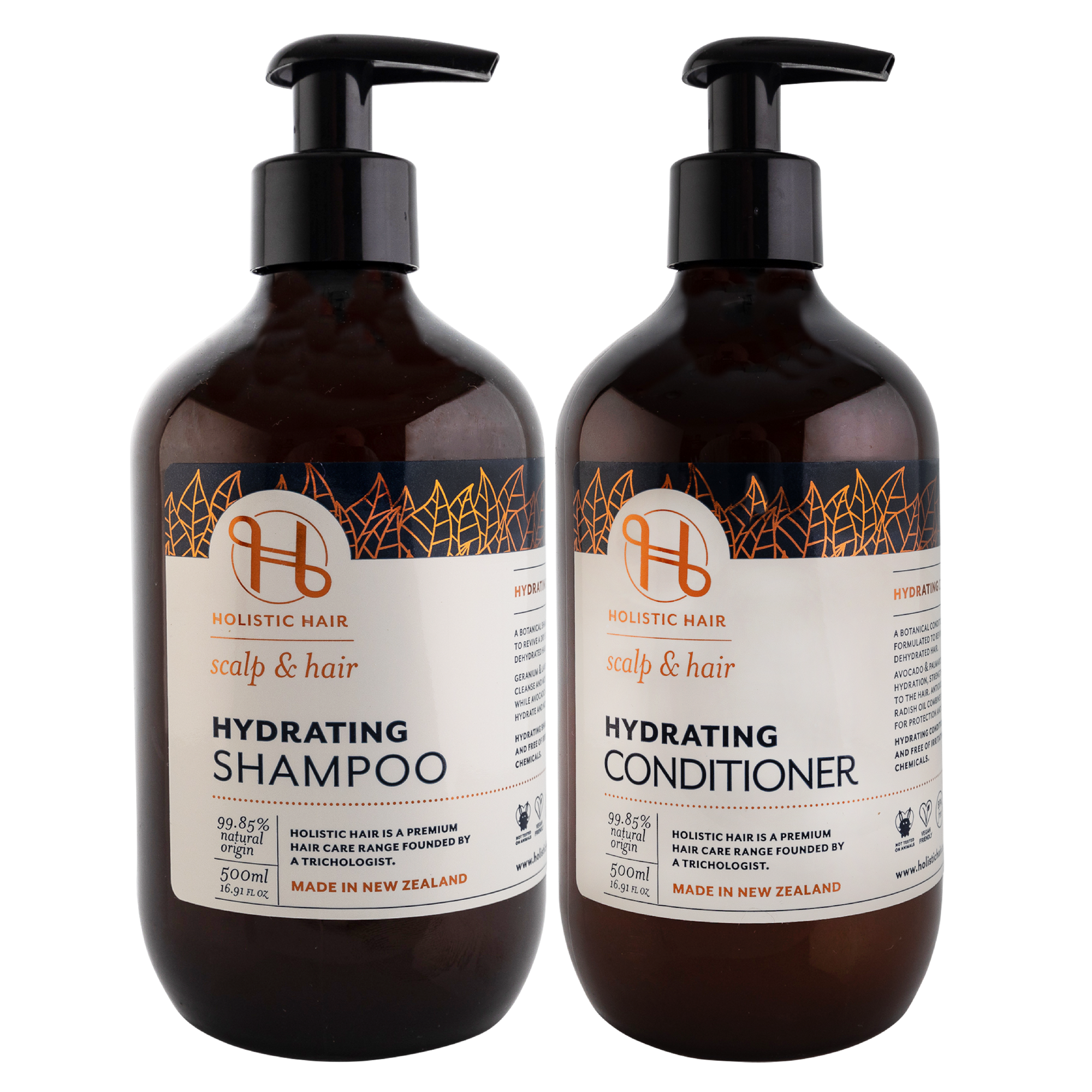 Moisture-restoring shampoo and conditioner set, ideal for dry hair, in Geranium-scented natural formulas.