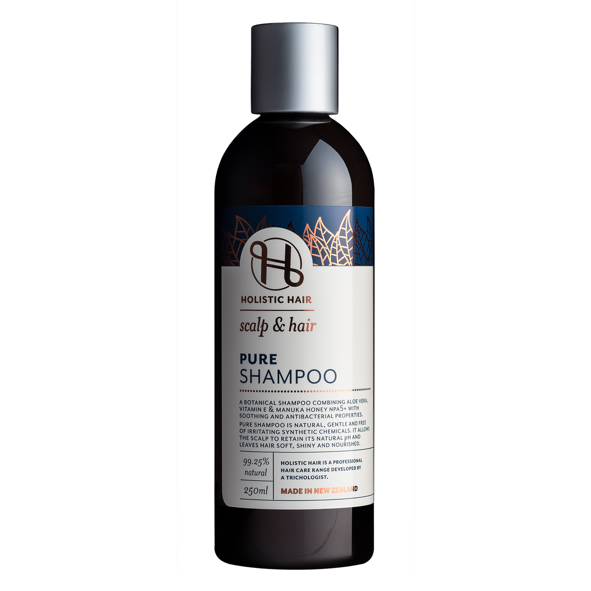 Fragrance-free Pure Shampoo for sensitive scalp and hair, made with 99.85% natural origin ingredients.