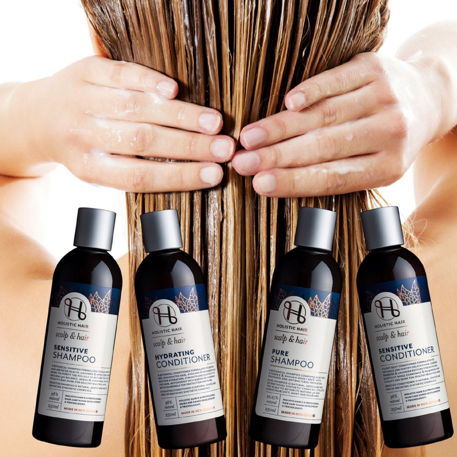 Complete Holistic Hair Combination Collection – shampoos and conditioners for all scalp and hair types.