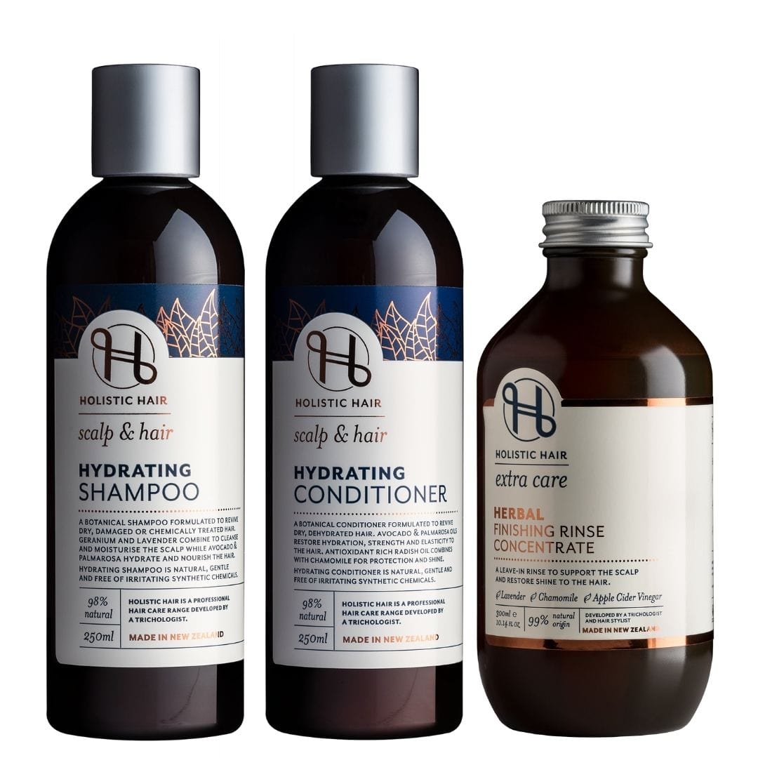 Hydrate and Revive Collection – natural hair care trio for deep hydration, scalp balance, and vibrant shine.