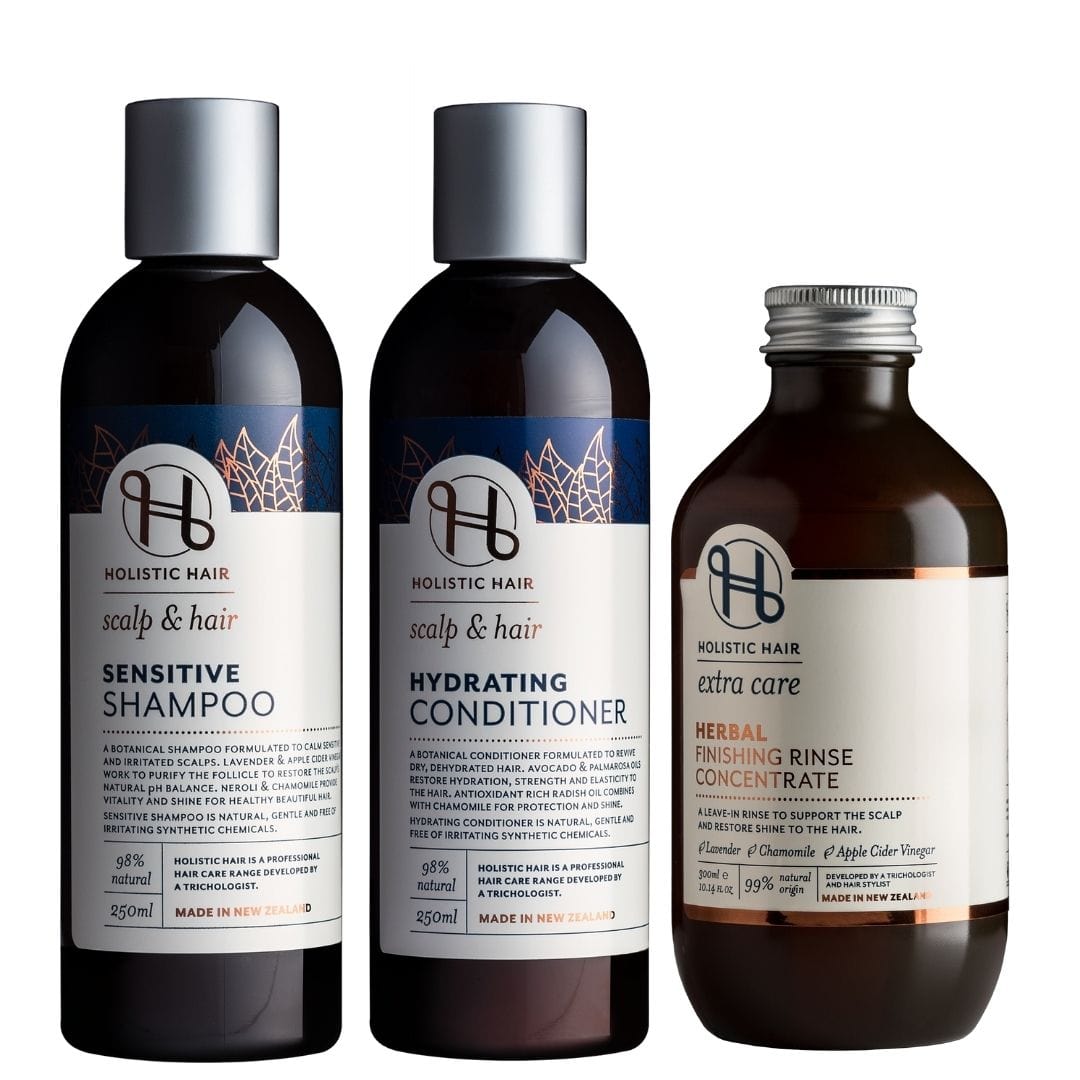 Oily Scalp Dry Hair Collection – a balancing trio for oily, sensitive scalps and dry, dehydrated hair, promoting hydration, scalp comfort, and shine.