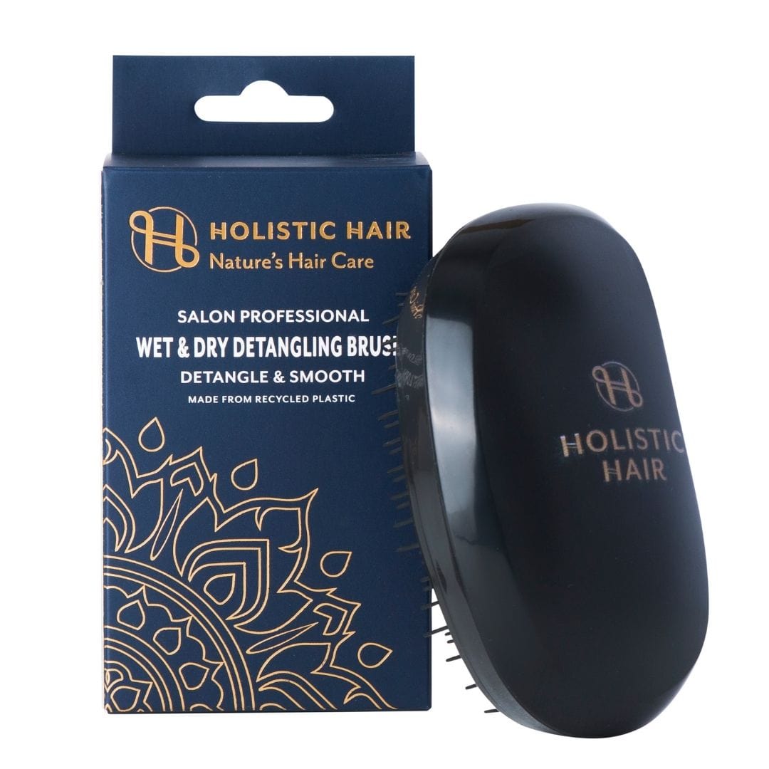 Eco-friendly Wet & Dry Detangling Brush with soft and medium bristles for gentle detangling, scalp massage, and styling on wet or dry hair.